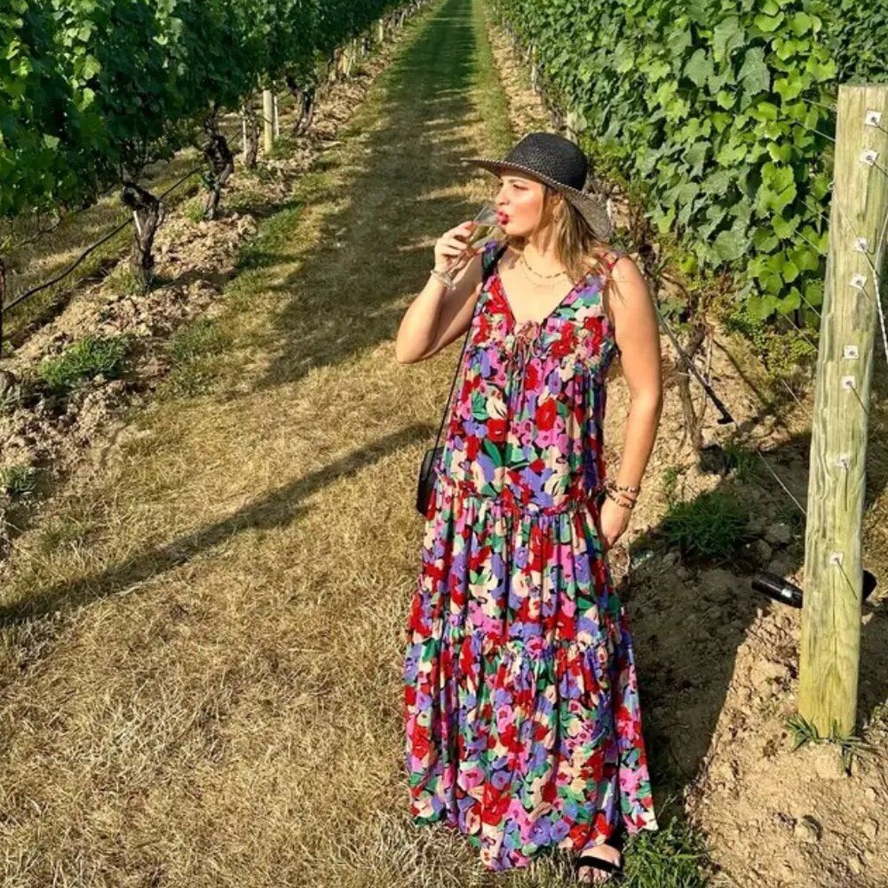 Nicholas Myla gorgeous Floral voile Silk-Blend deep V Tiered Maxi Dress | Size 4